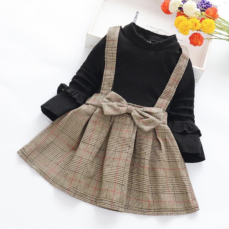 Baby / Toddler Faux-two Bowknot Decor Plaid Dress